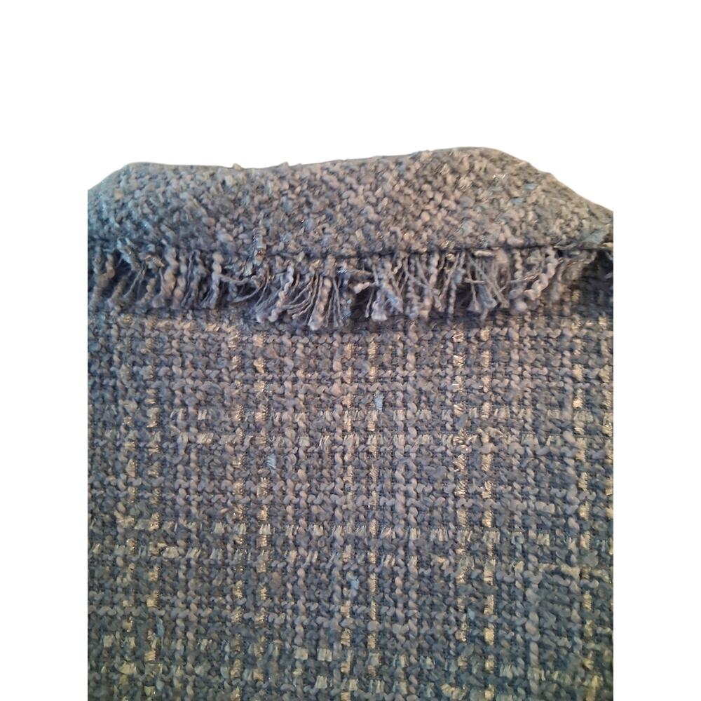 Donna Karan New York Light Blue Tweed Fringed Cropped Blazer Old Money Capsule - Picture 8 of 10